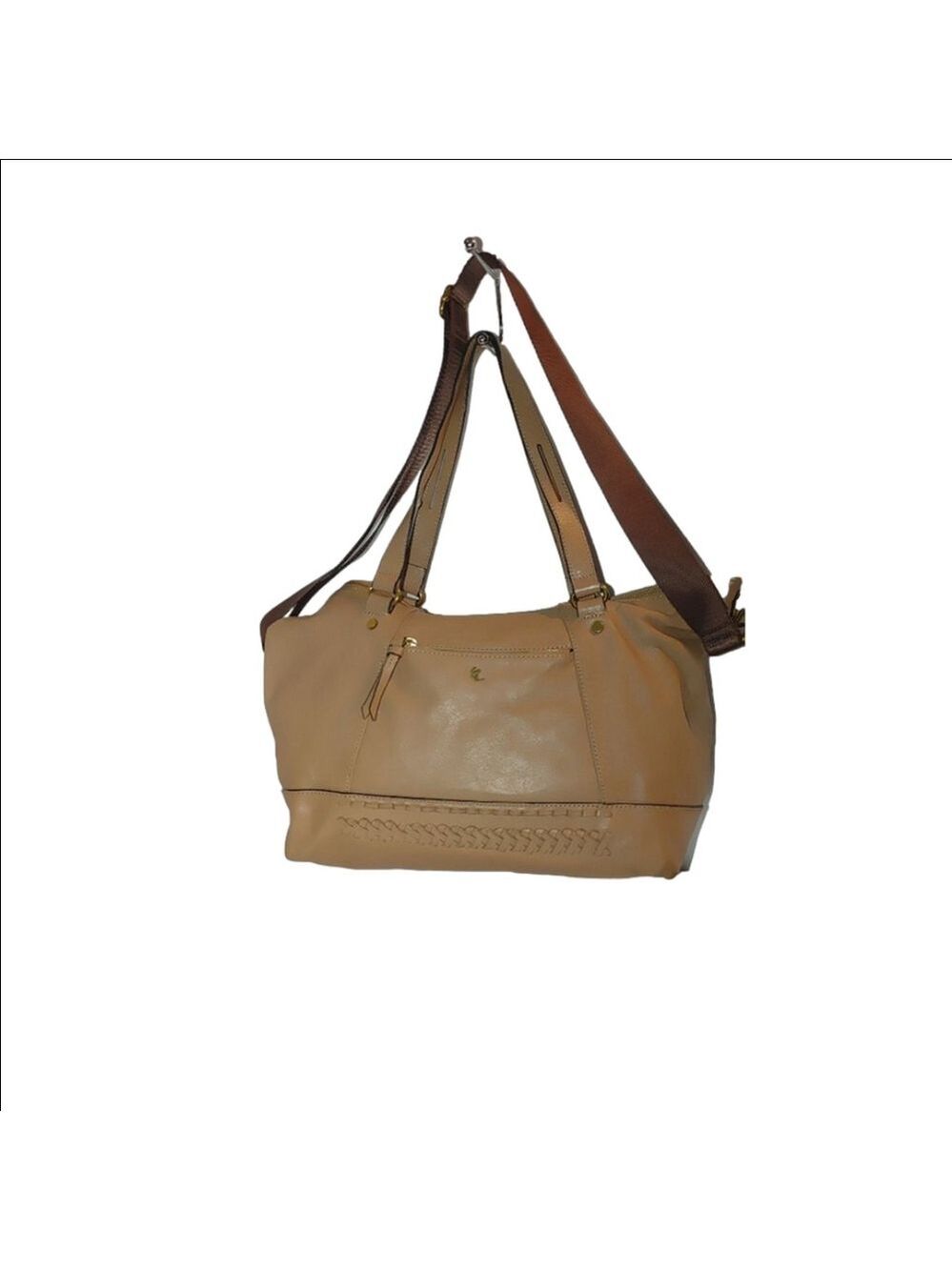 Elliott Lucca Large Caramel Woven Leather Shopper Tote Bag